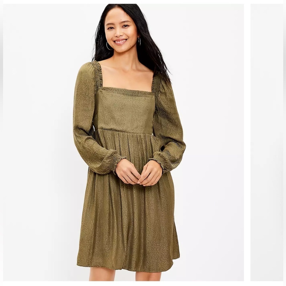 LOFT Olive Long Sleeve Square Neck Babydoll Dress size X small